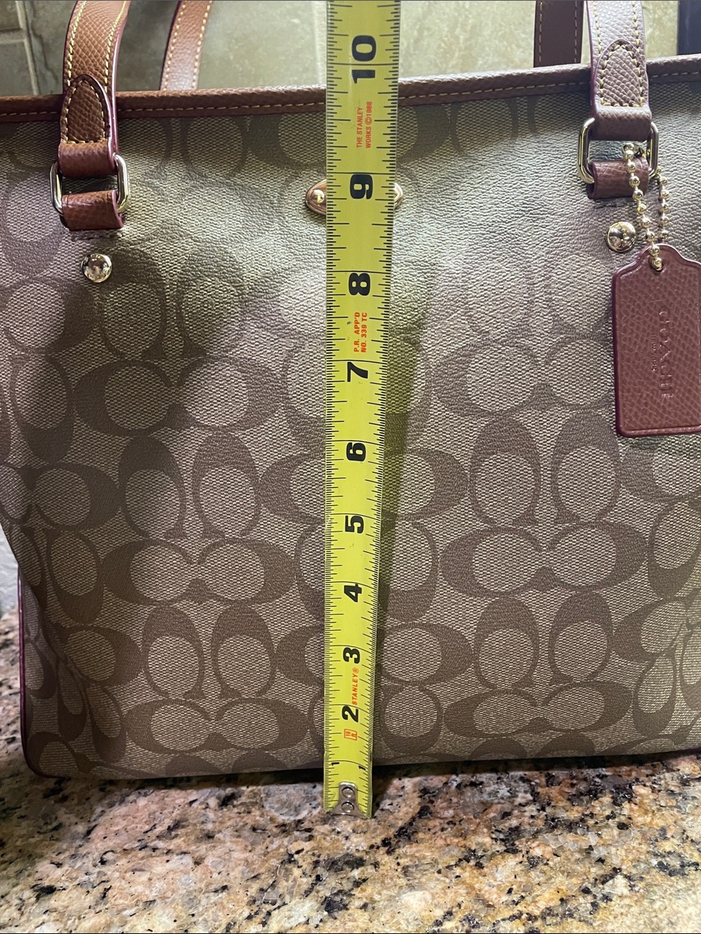 Coach Brown Signature Tote with Chestnut Trim - Picture 3 of 10
